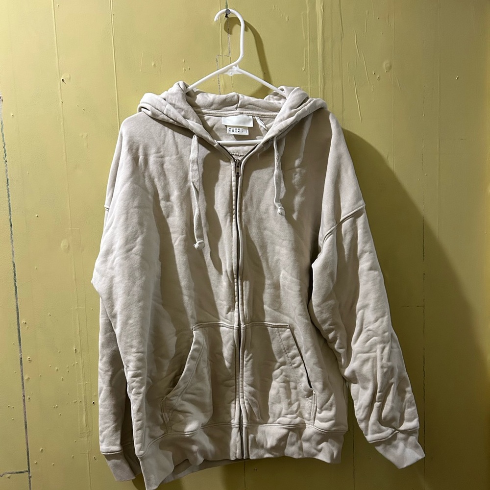 Oversized Fit Hoodie Cotton Jacket Light Beige
